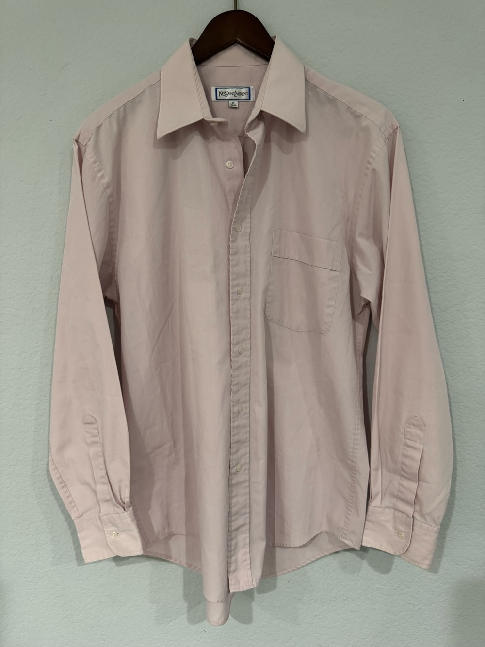 Vintage YSL Yves Saint Laurent Light Pink Button Down Dress Shirt Mens 15x32/33